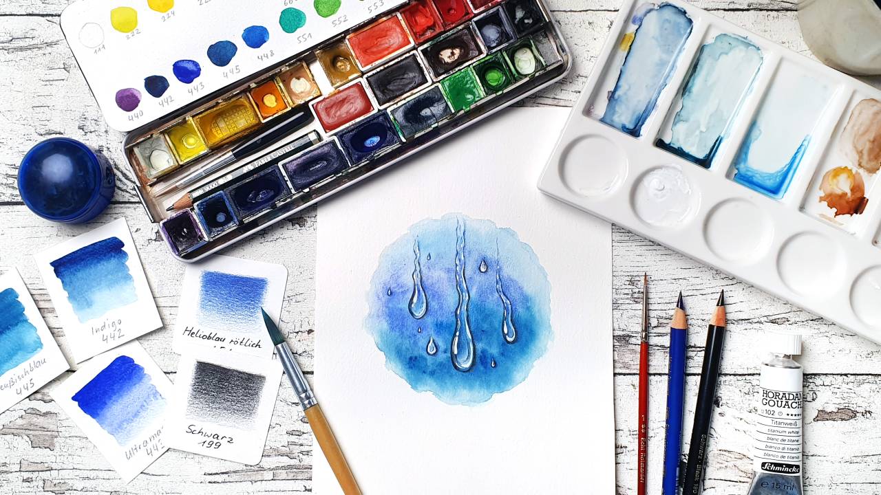 Wassertropfen in Aquarell - Mixed Media Tutorial Schritt für Schritt